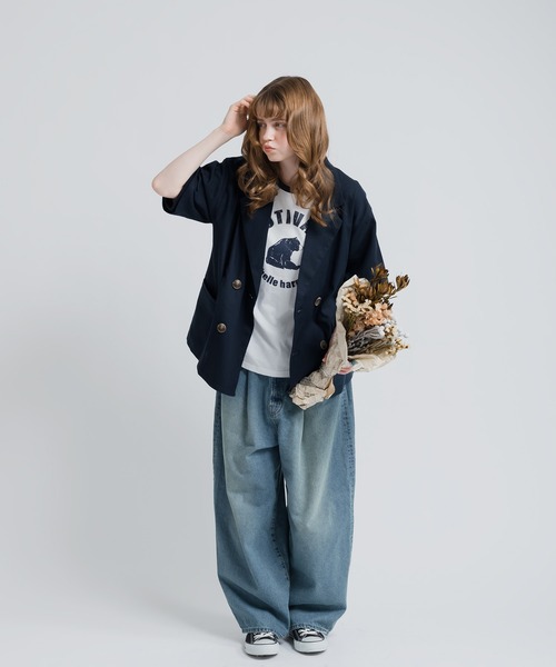 MUHET(ミュエータ)の「リネン混ダブルブレストジャケット(テーラードジャケット・レディース・ネイビー/ブラウン・SMALL/MEDIUM/X-LARGE)」の8枚目の写真