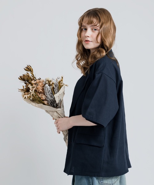 MUHET(ミュエータ)の「リネン混ダブルブレストジャケット(テーラードジャケット・レディース・ネイビー/ブラウン・SMALL/MEDIUM/X-LARGE)」の5枚目の写真