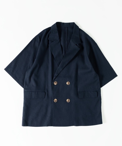 MUHET(ミュエータ)の「リネン混ダブルブレストジャケット(テーラードジャケット・レディース・ネイビー/ブラウン・SMALL/MEDIUM/X-LARGE)」の3枚目の写真