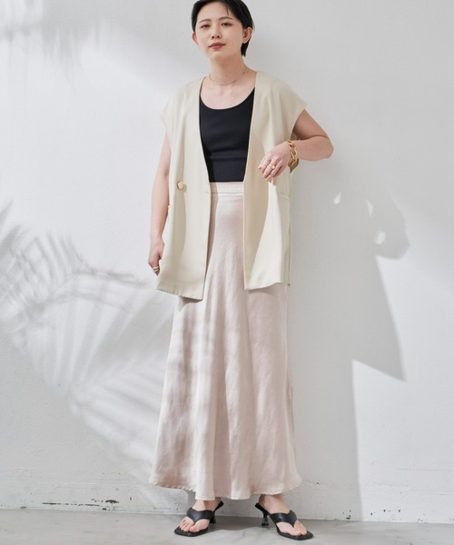 Aunt Marie's（アントマリーズ）の「サテンスリットロングスカート（スカート・レディース・ブラック/ライトグリーン/ナチュラル・FREE）」の16枚目の写真