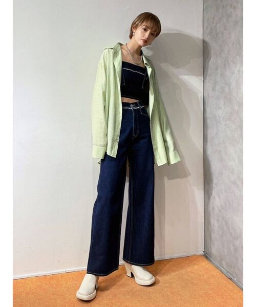 EMODA（エモダ）の「アウトラインルーズシャツ（シャツ/ブラウス・レディース・ブラック/グレー/ライム/アイボリー・FREE）」の7枚目の写真