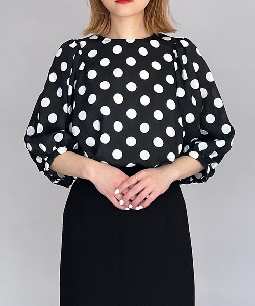DIARIUM（ディアリウム）の「リネンライクビッグドットブラウス（シャツ/ブラウス・レディース・ブラック/オフホワイト・M）」の8枚目の写真