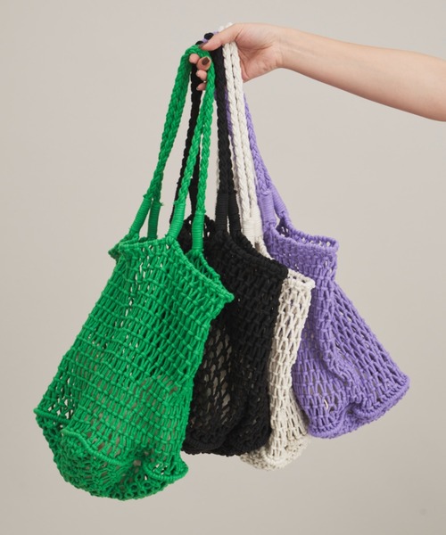 Aunt Marie's（アントマリーズ）の「メッシュ編みカラートート（トートバッグ・レディース・グリーン/ホワイト/パープル/ブラック・FREE）」の4枚目の写真