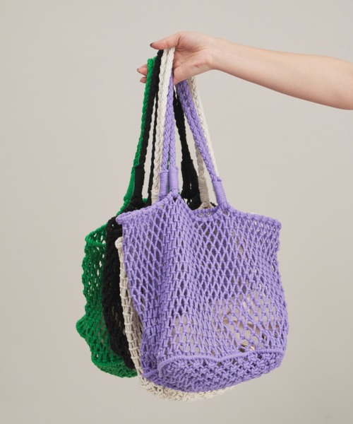 Aunt Marie's（アントマリーズ）の「メッシュ編みカラートート（トートバッグ・レディース・グリーン/ホワイト/パープル/ブラック・FREE）」の6枚目の写真