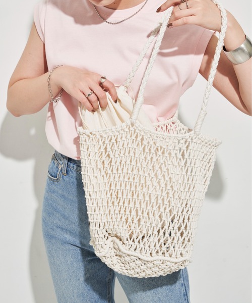 Aunt Marie's（アントマリーズ）の「メッシュ編みカラートート（トートバッグ・レディース・グリーン/ホワイト/パープル/ブラック・FREE）」の18枚目の写真