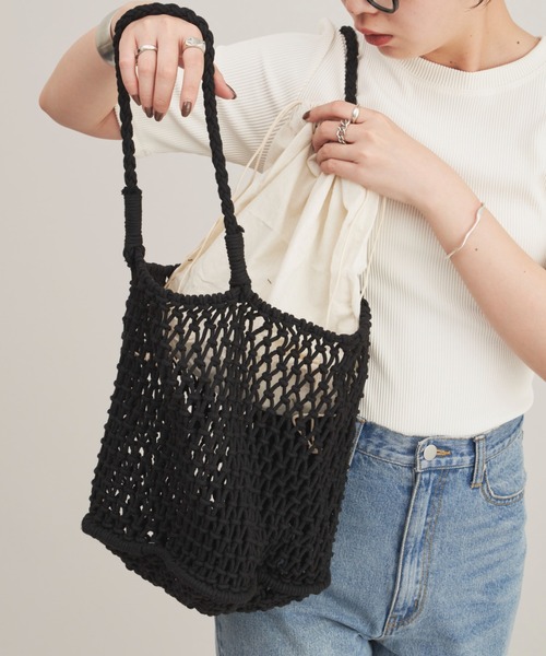 Aunt Marie's（アントマリーズ）の「メッシュ編みカラートート（トートバッグ・レディース・グリーン/ホワイト/パープル/ブラック・FREE）」の12枚目の写真