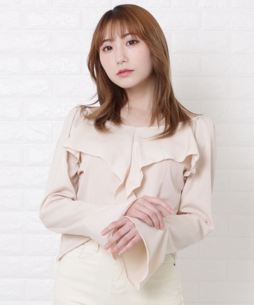Lace Ladies(レースレディース)の「パフスリーブフリルブラウス(シャツ/ブラウス・レディース・ブラック/ベージュ・XL/S/L/M)」の3枚目の写真