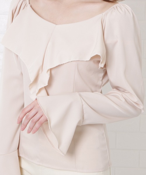 Lace Ladies(レースレディース)の「パフスリーブフリルブラウス(シャツ/ブラウス・レディース・ブラック/ベージュ・XL/S/L/M)」の9枚目の写真