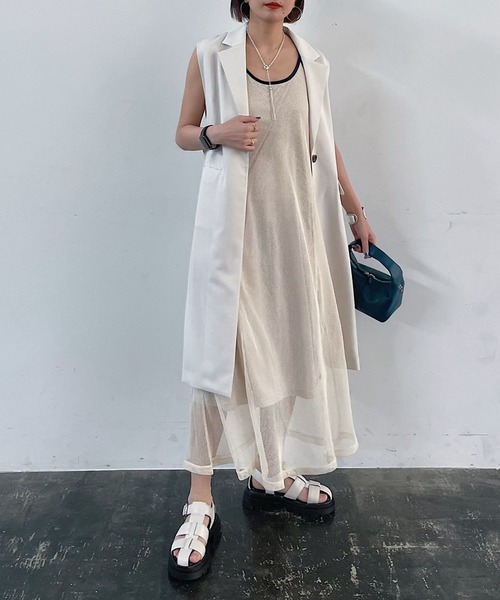 PAGEBOY（ページボーイ）の「メッシュキャミワンピース（ワンピース・レディース・ブラック/ベージュ/オフホワイト・FREE）」の18枚目の写真