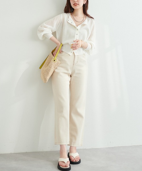 natural couture(ナチュラルクチュール)の「コーデに旬をプラス ドット釦シアーカーディガン(カーディガン/ボレロ・レディース・オフホワイト/ブラック/レッド/パープル/サックスブルー/ピンク/グリーン・FREE)」の8枚目の写真