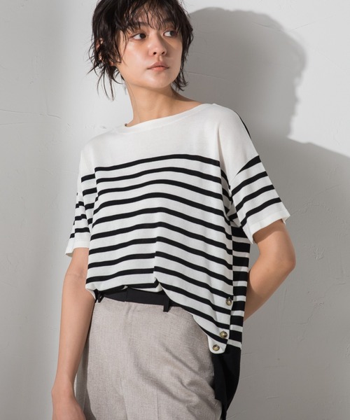 MAYSON GREY(メイソングレイ)の「クレージーボーダーサマーニット≪手洗い可能≫(ニット/セーター・レディース・レッド系その他/ブラック系その他/グリーン系その他・M)」の6枚目の写真