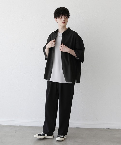 LILL（リル）の「ルーズベーシック半袖比翼シャツ（シャツ/ブラウス・メンズ・ホワイト/ブラック/ベージュ/ライトベージュ・S/M/L/XL）」の11枚目の写真