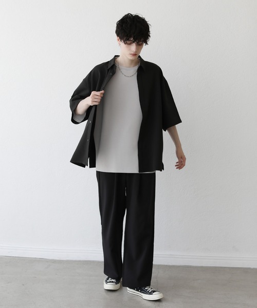 LILL（リル）の「ルーズベーシック半袖比翼シャツ（シャツ/ブラウス・メンズ・ホワイト/ブラック/ベージュ/ライトベージュ・S/M/L/XL）」の12枚目の写真