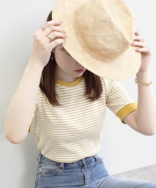MLI'A(エムリア)の「アソートボーダー半袖トップス(Tシャツ/カットソー・レディース・ホワイト×レッド/ホワイト×グリーン/ホワイト×ブラック/ホワイト×イエロー・M)」の4枚目の写真