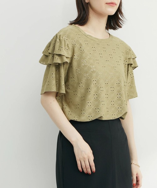 ELENCARE DUE(エレンカーレデュエ)の「・ELENCAREDUEジャカードレースプルオーバー(Tシャツ/カットソー・レディース・ブラック/ベージュ/オフホワイト/カーキ・FREE)」の4枚目の写真