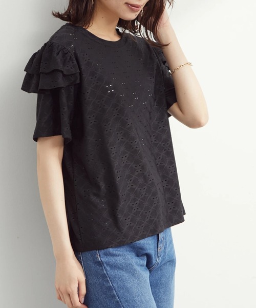 ELENCARE DUE(エレンカーレデュエ)の「・ELENCAREDUEジャカードレースプルオーバー(Tシャツ/カットソー・レディース・ブラック/ベージュ/オフホワイト/カーキ・FREE)」の2枚目の写真