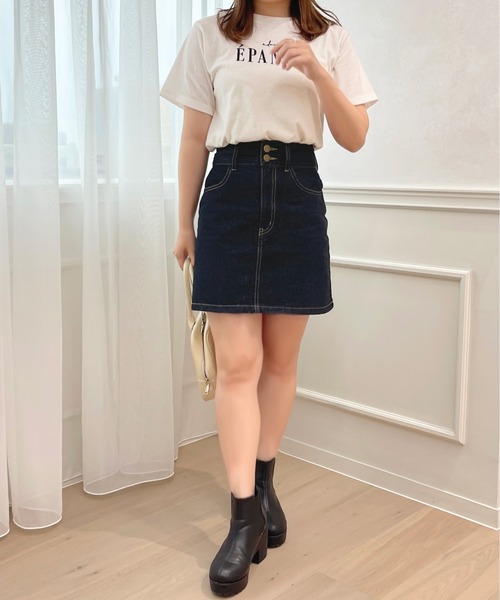 apres jour(アプレジュール)の「ハイウエスト台形デニムスカート【ZOZOTOWN限定アイテム】(スカート・レディース・ブラック/オフホワイト/ダークブルー・X-LARGE/フリー)」の12枚目の写真