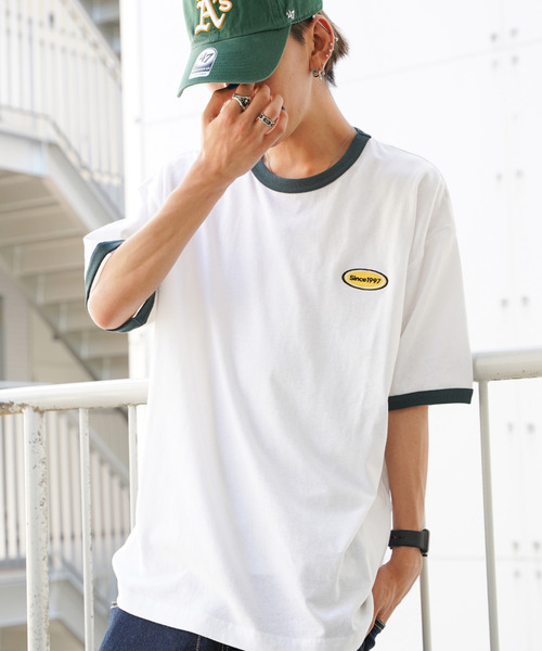 VENCEEXCHANGE(ヴァンスエクスチェンジ)の「ワンポイントリンガーTシャツ(Tシャツ/カットソー・メンズ・ホワイト/チャコールグレー/ベージュ/ブルー・フリー)」の13枚目の写真