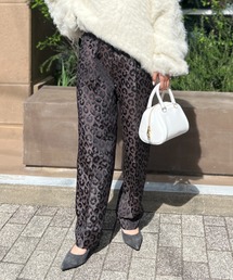 【美品・大きめ】MBE　ピンドット柄シルケットジャガードパンツ 白 ストレッチ osharewalker ストレートパンツ レディース ボトムス チェック柄