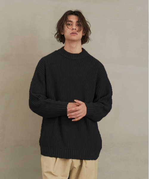 Revo.（レボ）の「revo. 畦編み 5G モックネック ルーズ オーバーサイズ ニットプルオーバー 韓国 ファッション ストリート（ニット/セーター・メンズ・マスタード/パープル/グレー/ブルー/ブラック/グリーン・MEDIUM/LARGE）」の3枚目の写真