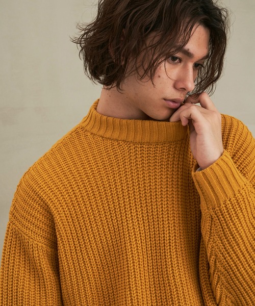 Revo.（レボ）の「revo. 畦編み 5G モックネック ルーズ オーバーサイズ ニットプルオーバー 韓国 ファッション ストリート（ニット/セーター・メンズ・マスタード/パープル/グレー/ブルー/ブラック/グリーン・MEDIUM/LARGE）」の8枚目の写真