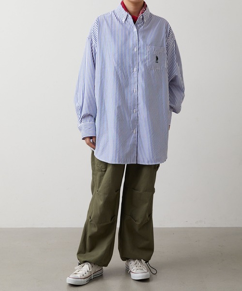 U.S. POLO ASSN.（ユーエスポロアッスン）の「U.S. POLO ASSN. / ユーエスポロアッスン 別注 ワンポイント刺繍 ビッグシルエットボタンダウン長袖シャツ（シャツ/ブラウス・レディース・ネイビー/ブルー系/イエロー系/ホワイト/グリーン系/ホワイト系/レッド系・FREE）」の22枚目の写真