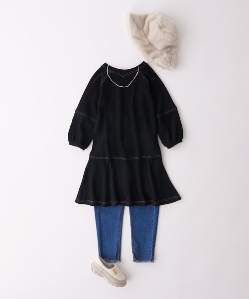 CIAOPANIC TYPY（チャオパニックティピー）の「【KIDS】２WAYサーマル配色ステッチマーメイドワンピース（ワンピース・キッズ・ベージュ系その他/パープル/ブラック・S/M/L/XL/XXL）」の4枚目の写真