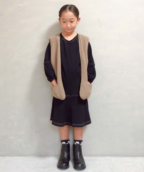 CIAOPANIC TYPY（チャオパニックティピー）の「【KIDS】２WAYサーマル配色ステッチマーメイドワンピース（ワンピース・キッズ・ベージュ系その他/パープル/ブラック・S/M/L/XL/XXL）」の22枚目の写真