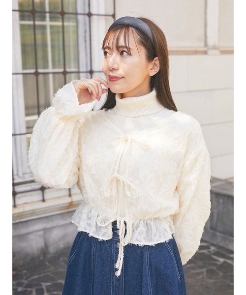 Areeam（アリーム）の「カットジャガードブラウス（シャツ/ブラウス・レディース・アイボリー/ラベンダー・FREE）」の4枚目の写真