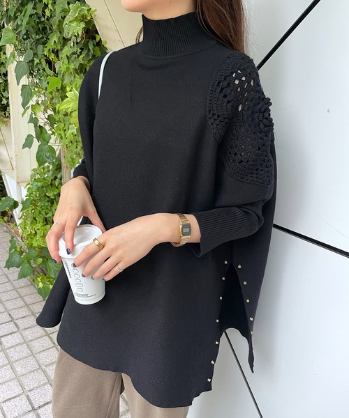 Pal collection（パルコレクション）の「袖編みワイドニット（ニット/セーター・レディース・ブラック/グレー/ベージュ・FREE）」の2枚目の写真