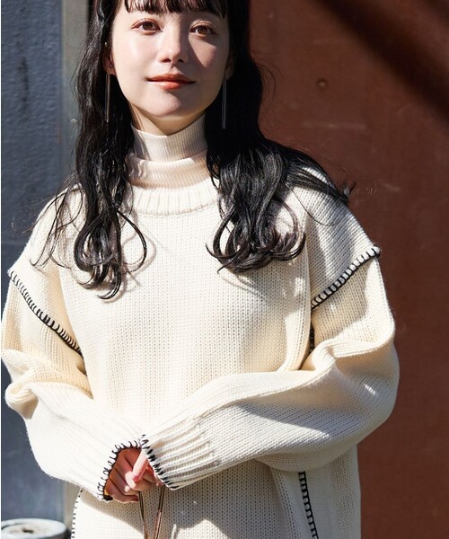 FREAK'S STORE(フリークスストア)の「ハンドステッチニット(ニット/セーター・レディース・オフホワイト/ブラック/ブラウン/グリーン・フリ-)」の2枚目の写真