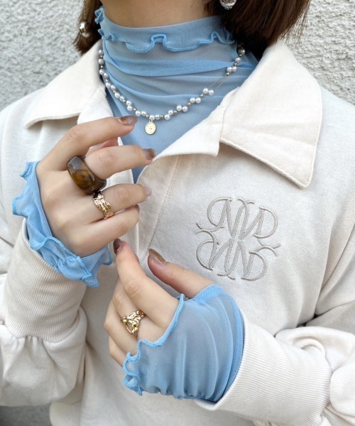 nemne store(ネンネストア)の「【低身長用サイズあり】指空きシアーハイネックロンT(Tシャツ/カットソー・レディース・ブルー/ブラック/アイボリー/ピンク/グリーン・SMALL/MEDIUM)」の1枚目の写真