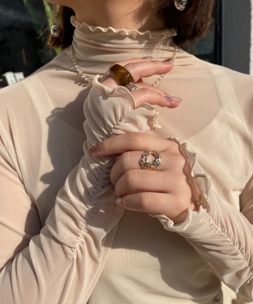 nemne store(ネンネストア)の「【低身長用サイズあり】指空きシアーハイネックロンT(Tシャツ/カットソー・レディース・ブルー/ブラック/アイボリー/ピンク/グリーン・SMALL/MEDIUM)」の2枚目の写真