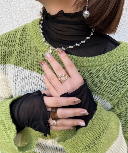 nemne store(ネンネストア)の「【低身長用サイズあり】指空きシアーハイネックロンT(Tシャツ/カットソー・レディース・ブルー/ブラック/アイボリー/ピンク/グリーン・SMALL/MEDIUM)」の3枚目の写真