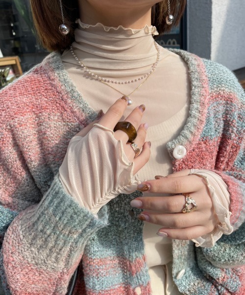 nemne store(ネンネストア)の「【低身長用サイズあり】指空きシアーハイネックロンT(Tシャツ/カットソー・レディース・ブルー/ブラック/アイボリー/ピンク/グリーン・SMALL/MEDIUM)」の8枚目の写真