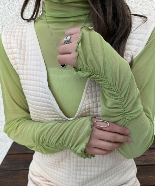 nemne store(ネンネストア)の「【低身長用サイズあり】指空きシアーハイネックロンT(Tシャツ/カットソー・レディース・ブルー/ブラック/アイボリー/ピンク/グリーン・SMALL/MEDIUM)」の14枚目の写真