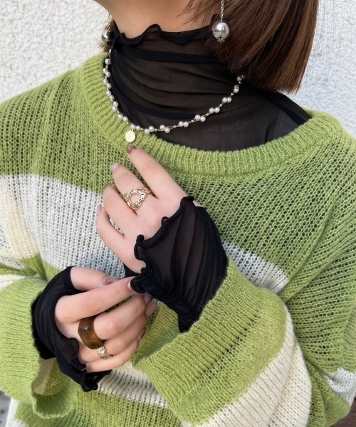 nemne store(ネンネストア)の「【低身長用サイズあり】指空きシアーハイネックロンT(Tシャツ/カットソー・レディース・ブルー/ブラック/アイボリー/ピンク/グリーン・SMALL/MEDIUM)」の11枚目の写真