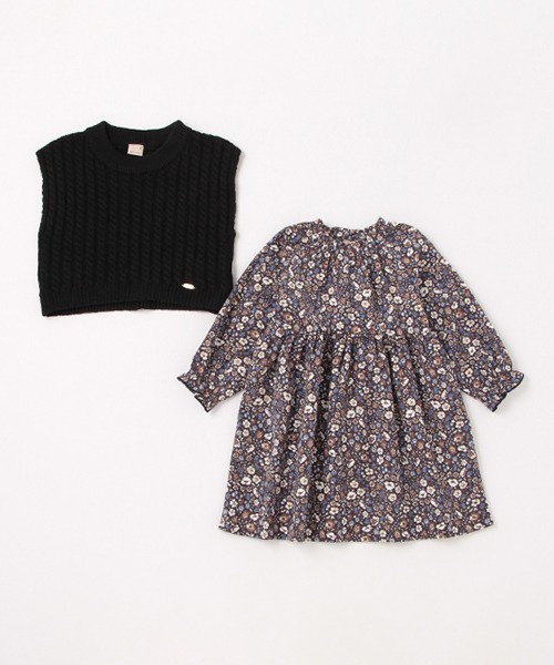 petit main（プティマイン）の「【リンク】ニットベスト花ワンピセット（シャツワンピース・キッズ・ブラック/アイボリー・110cm/100cm/80ｃｍ/130cm/120cm/90cm）」の6枚目の写真