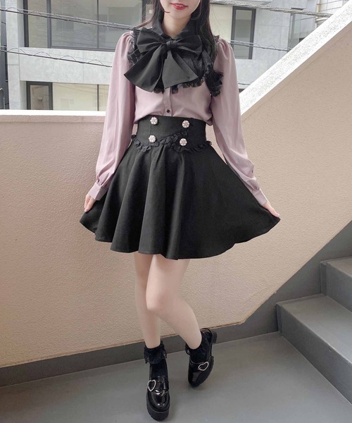 ROJITA（ロジータ）の「カシュクール風ウエストフレアスカート（スカート・レディース・ブラック/ボルドー・FREE）」の3枚目の写真