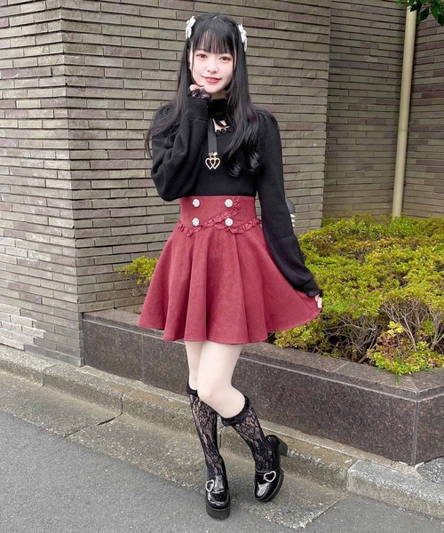 ROJITA（ロジータ）の「カシュクール風ウエストフレアスカート（スカート・レディース・ブラック/ボルドー・FREE）」の4枚目の写真