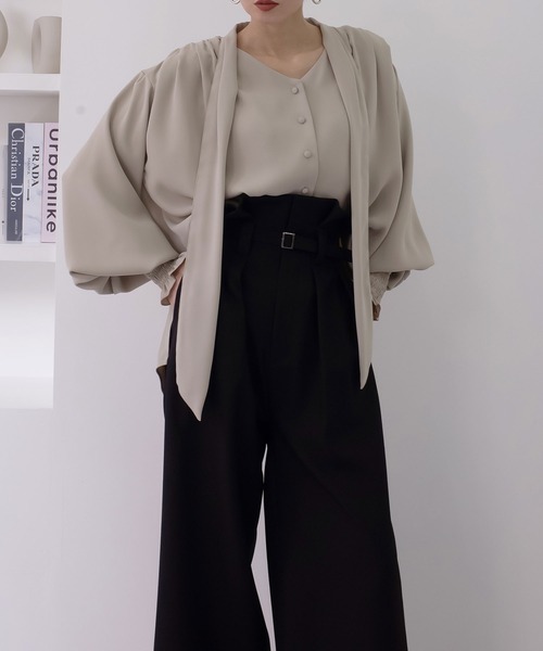 MIELI INVARIANT(ミエリインヴァリアント)の「Bowtie Georgette Blouse(シャツ/ブラウス・レディース・モカ/ホワイト/ブラック・FREE)」の8枚目の写真