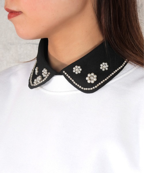 emesuelee（エメスーリー）の「ビーズ刺しゅう付け襟 きれいめ レイヤード レトロ（付け襟・レディース・ホワイト系2/ブラック系1/ホワイト/ブラック系2/ブラック/ホワイト系1/ブラック系5/ブラック系3/ホワイト系4/ブラック系4/ホワイト系3/ホワイト系5・フリー）」の8枚目の写真