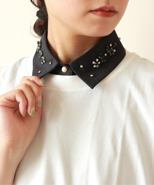 emesuelee（エメスーリー）の「ビーズ刺しゅう付け襟 きれいめ レイヤード レトロ（付け襟・レディース・ホワイト系2/ブラック系1/ホワイト/ブラック系2/ブラック/ホワイト系1/ブラック系5/ブラック系3/ホワイト系4/ブラック系4/ホワイト系3/ホワイト系5・フリー）」の10枚目の写真