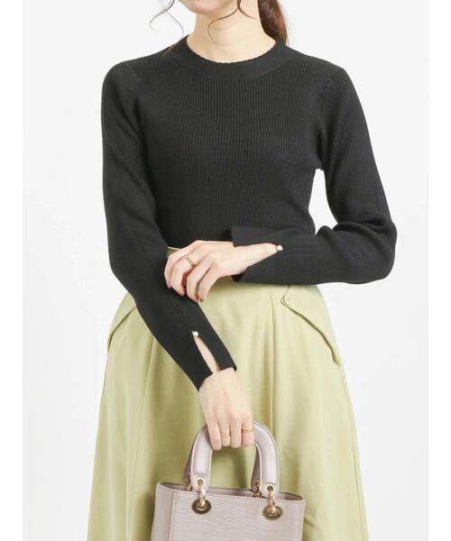 Te chichi（テチチ）の「袖口パールリブニット（ニット/セーター・レディース・ベージュ/ブラック/ブルー・ﾌﾘ-）」の4枚目の写真