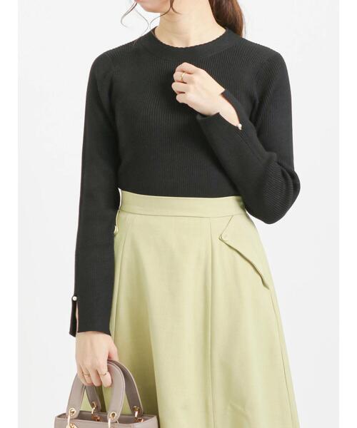 Te chichi（テチチ）の「袖口パールリブニット（ニット/セーター・レディース・ベージュ/ブラック/ブルー・ﾌﾘ-）」の10枚目の写真