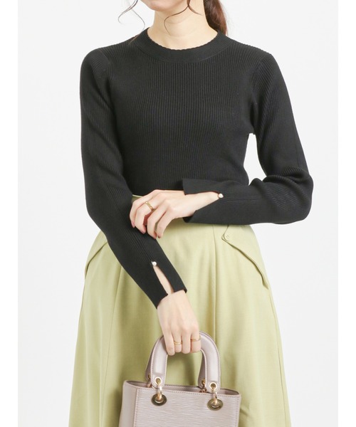 Te chichi（テチチ）の「袖口パールリブニット（ニット/セーター・レディース・ベージュ/ブラック/ブルー・ﾌﾘ-）」の2枚目の写真