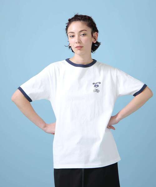 AVIREX（アヴィレックス）の「《WEB&DEPOT限定》DOUNUT ONE POINT RINGER T-SHIRT/ ドーナツワンポイントリンガーTシャツ（Tシャツ/カットソー・レディース・オレンジ/ネイビー・FREE）」の13枚目の写真
