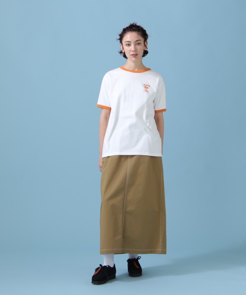 AVIREX（アヴィレックス）の「《WEB&DEPOT限定》DOUNUT ONE POINT RINGER T-SHIRT/ ドーナツワンポイントリンガーTシャツ（Tシャツ/カットソー・レディース・オレンジ/ネイビー・FREE）」の4枚目の写真