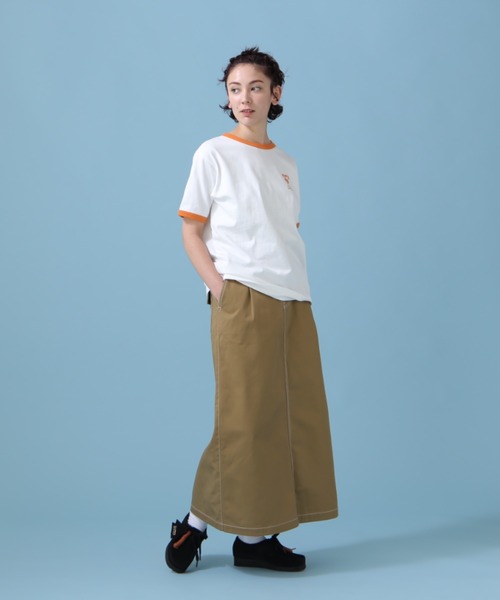 AVIREX（アヴィレックス）の「《WEB&DEPOT限定》DOUNUT ONE POINT RINGER T-SHIRT/ ドーナツワンポイントリンガーTシャツ（Tシャツ/カットソー・レディース・オレンジ/ネイビー・FREE）」の5枚目の写真