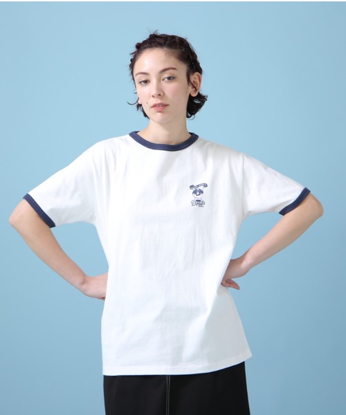 AVIREX（アヴィレックス）の「《WEB&DEPOT限定》DOUNUT ONE POINT RINGER T-SHIRT/ ドーナツワンポイントリンガーTシャツ（Tシャツ/カットソー・レディース・オレンジ/ネイビー・FREE）」の6枚目の写真